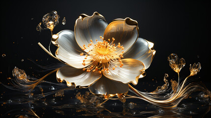 Golden melting Flowers and trees reflecting in water