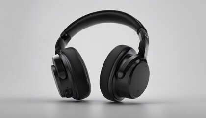 Fototapeta na wymiar black wireless or cordless over-ear headphones on white background