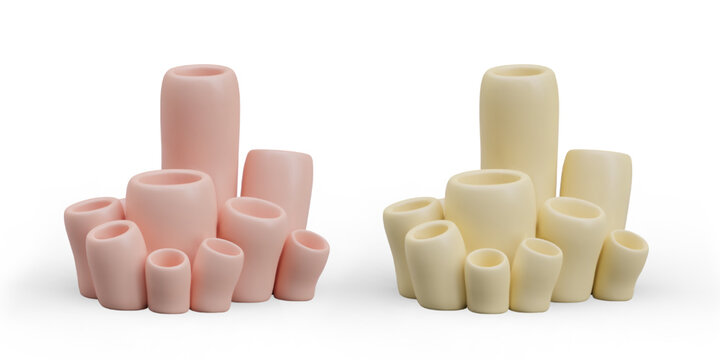 Collection of beige and pink corals. Beautiful realistic models for aquariums. Explore underwater world. Ocean flora concept. Vector illustration in 3d style