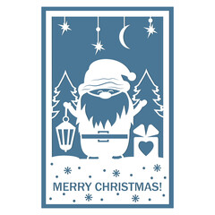 Christmas card template with Christmas gnome Santa, file cutting, vector illustration