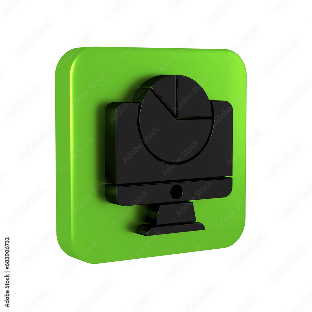 Poster black computer monitor with graph chart icon isolated on transparent background. report text file. a