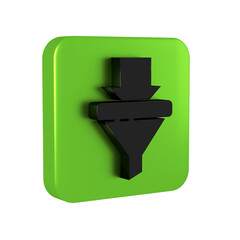 Obraz premium Black Sales funnel with arrows for marketing and startup business icon isolated on transparent background. Infographic template. Green square button.