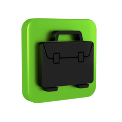 Black Briefcase icon isolated on transparent background. Business case sign. Business portfolio. Green square button.