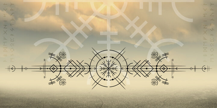 Mystische Wikinger Symbolik - nordische Mythologie - Wikingerkompass mit Runen