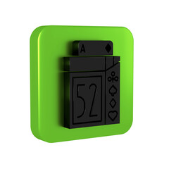 Black Deck of playing cards icon isolated on transparent background. Casino gambling. Green square button.
