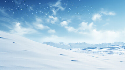 Winter snow background with beautiful light and snow flakes on the blue sky
