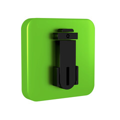 Black Water filter icon isolated on transparent background. System for filtration of water. Reverse osmosis system. Green square button.