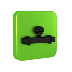 Black Industry metallic pipe and manometer icon isolated on transparent background. Green square button.