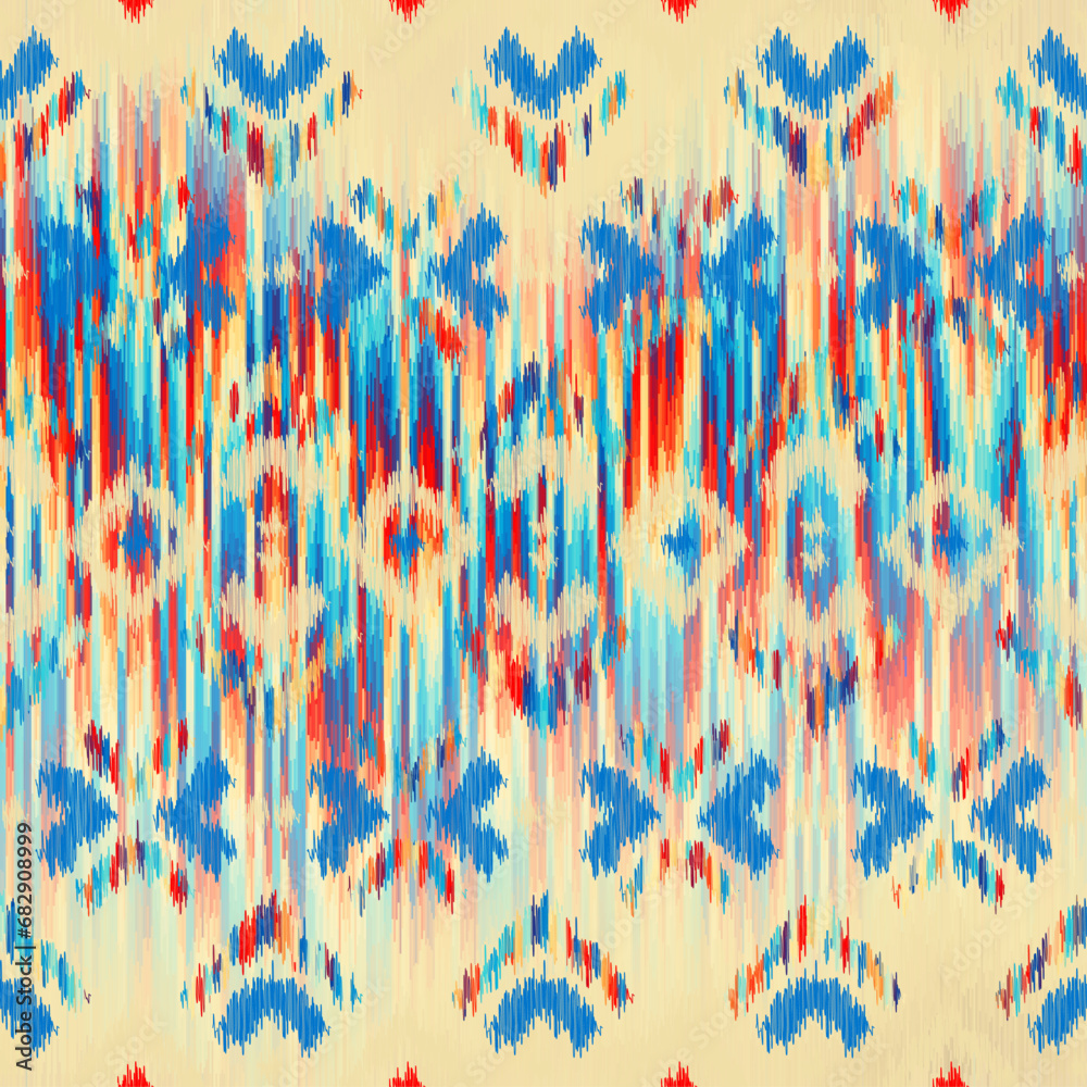 Poster Seamless striped pattern in Aztec style. Folk embroidery.. Aztec ikat style. Seamless vector image. Thin lines