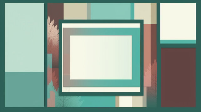Aesthetic frame woodland theme with burgundy lime green cyan muted teal color theme vector art white clean background. AI generative