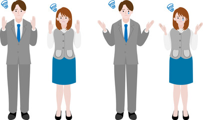 不安を感じる会社員男女のイラスト