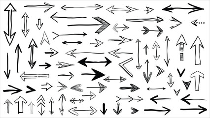 collection of hand drawn arrows, vector set. Doodle marker drawing