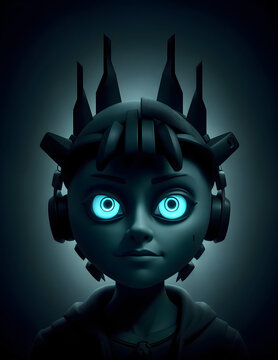 a boy with cryptic and enigmatic VR headset takes center stage, captivating viewers with its darkwave-inspired aesthetic. 