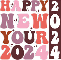 HAPPY NEW YEAR 2024 Retro Sublimation T-shirt Design