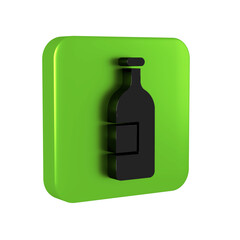 Black Alcohol drink bottle icon isolated on transparent background. Green square button.