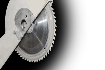 Circular Saw Sharp Spikes Diamond Blade Machine Close-up Industrial Equipment Sawing Tool On Isolated Black White Gradient Background