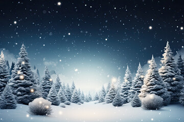 Winter background and pine trees with snow flakes