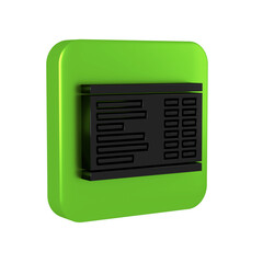 Fototapeta premium Black Airport board icon isolated on transparent background. Mechanical scoreboard. Info of flight on the billboard in the airport. Green square button.