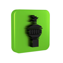 Black Radar icon isolated on transparent background. Search system. Satellite sign. Green square...