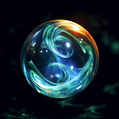 Magic swirl inside a crystal texture ball. AI generative