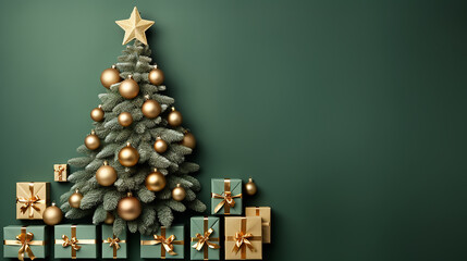 Christmas tree, gifts and holiday decorations, post card, template, background, email greetings card, Merry Christmas