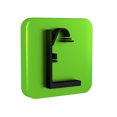 Black Shower icon isolated on transparent background. Green square button.