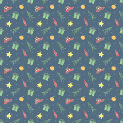 Seamless christmas pattern. New year background. Doodle illustration with christmas icons