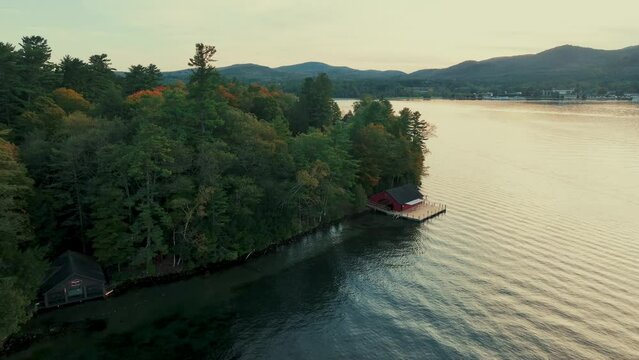 Autumn foliage aerial view in Lake George