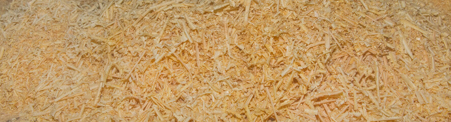 Yellow Natural Wood Shavings Waste Recycling Industrial Material Sawdust Recycle Texture Background