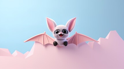 3D cute bat on a pastel background, ai generative