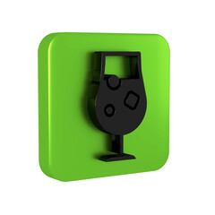 Black Cocktail and alcohol drink icon isolated on transparent background. Green square button.