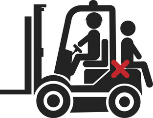 Isolated pictogram sign of safety industrial sign of do not ride on back and front of a forklift, injury risk