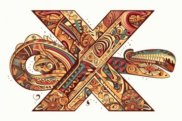 letter x, mayan style, on white background