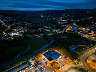 Aerial night view of the Letterkenny, County Donegal, Ireland