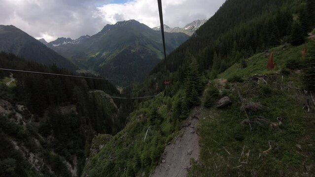 Zip line in an alpine valley in Austria