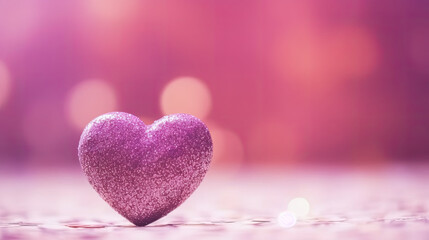Purple heart on a pink red background with bokeh, Valentine's Day banner.Concept of Love 