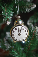 Christmas decorations. Vintage silver glass watch