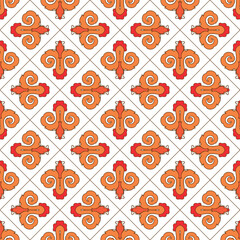 A Vector seamless pattern of orange abstract geometric shapes for tile isolated on a white background