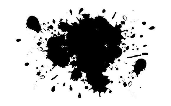 black ink splatter and  blotter spots on white background
