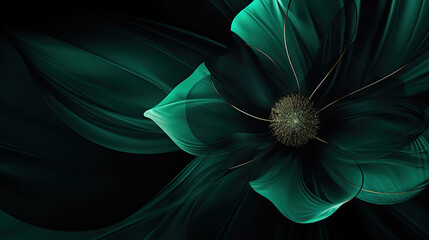 Abstract emerald  and black flower illustration minimalistic