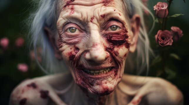 A zombified old woman.