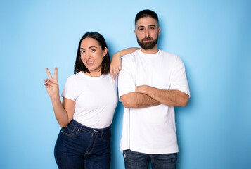 Happy loving couple isolated isolated on blue background