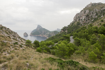 Stunning views of cliffs, mountains, beach and sea from Mallorca island in Spain