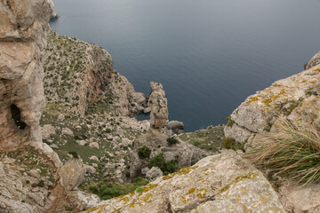 Stunning views of cliffs, mountains, beach and sea from Mallorca island in Spain