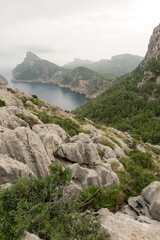 Stunning views of cliffs, mountains, beach and sea from Mallorca island in Spain