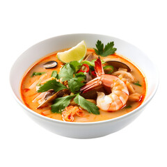 Photograph of Tom yum kung isolated, spicy shrimp soup isolated, Thaifood isolated