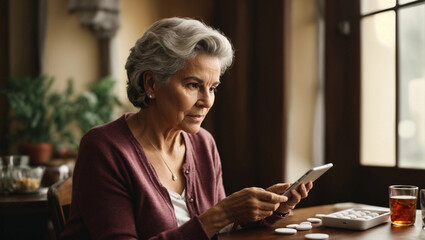 Mature woman using tablet for a online buing the medicaments
