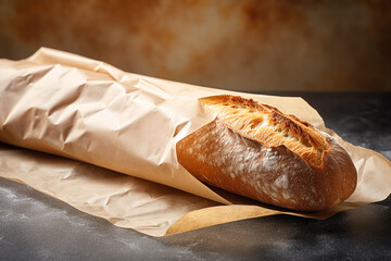 Fresh Bread french baguette in craftpaper bag - obrazy, fototapety, plakaty