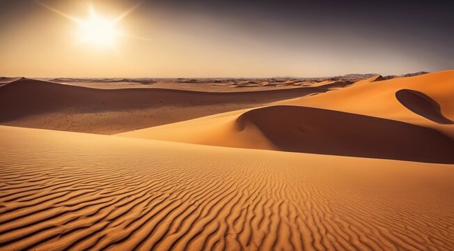 sunset in the desert, panoramic desert scene, sand in the desert, landscape in the desert © Gegham