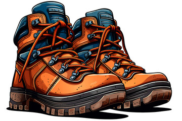 Cartoon drawing of hiking boots in PNG on transparent background